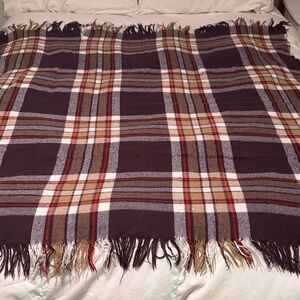 Vtg. Faribo Faribault Woolen Mill CC. Fringe Throw/Bkt. - Brown, Red, and White